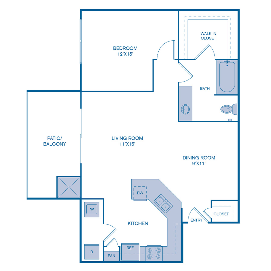Rendering of the A2 Upgrade floor plan with 1 bedroom[s] and 1 bathroom[s] at IMT Cornerstar Ranch