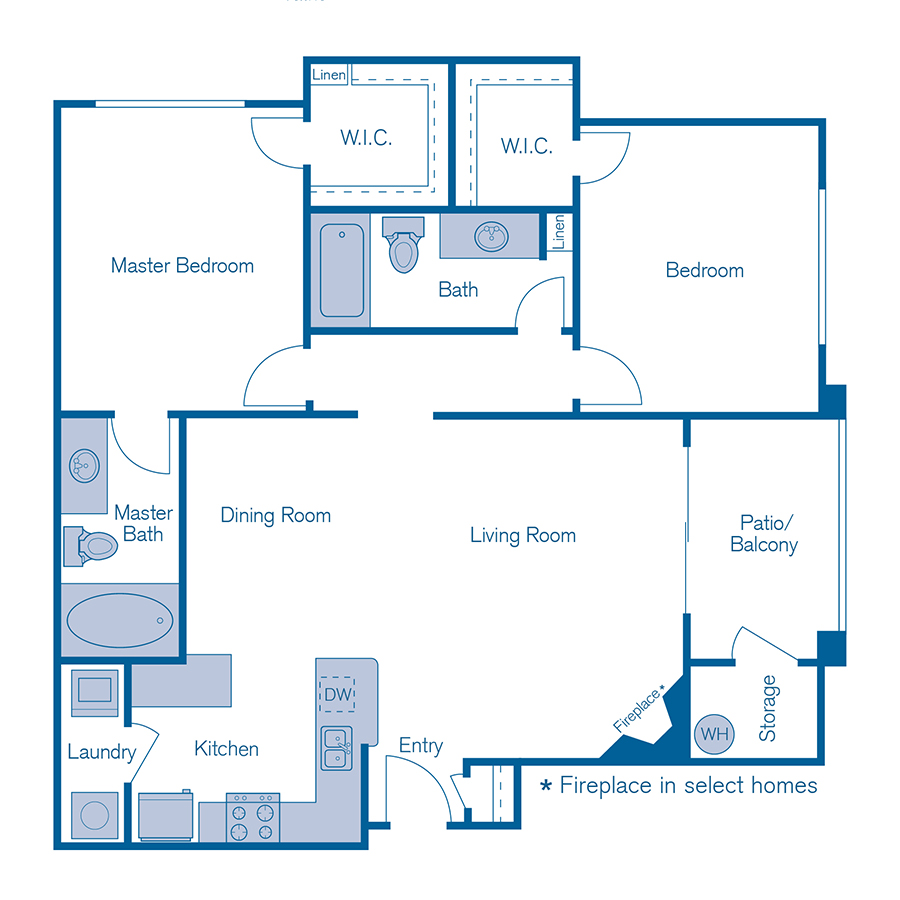 Rendering of the B2 floor plan with 2 bedroom[s] and 2 bathroom[s] at IMT Riverview