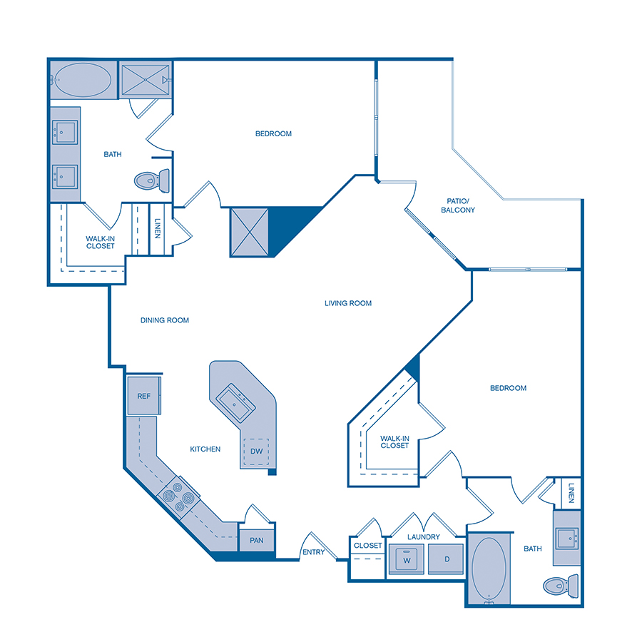 Rendering of the B6 floor plan with 2 bedroom[s] and 2 bathroom[s] at IMT at the Galleria
