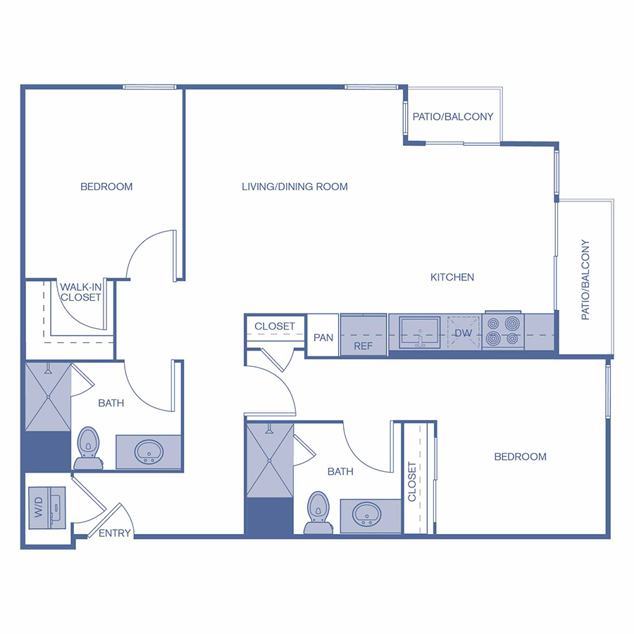 Rendering of the B3 floor plan with 2 bedroom[s] and 2 bathroom[s] at Citrus Commons