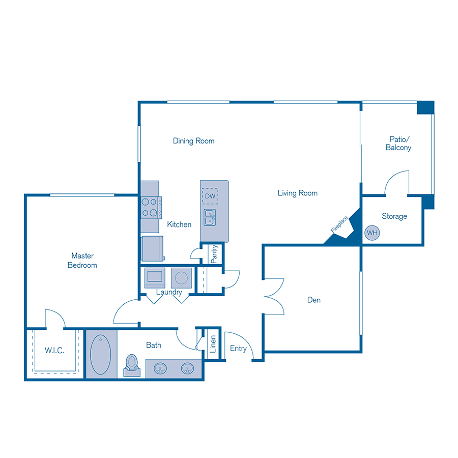Rendering of the A4 UPGRADE floor plan with 1 bedroom[s] and 1 bathroom[s] at IMT Riverview