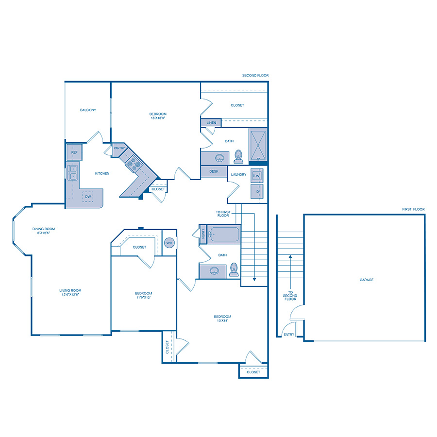 Rendering of the C2 floor plan with 3 bedroom[s] and 2 bathroom[s] at IMT Cinco Ranch