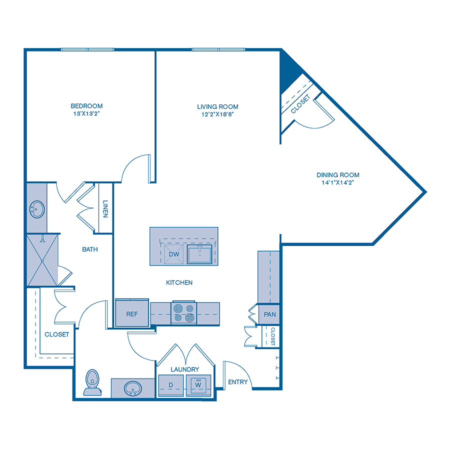 Rendering of the A4 floor plan with 1 bedroom[s] and 1 bathroom[s] at IMT Lake Mary