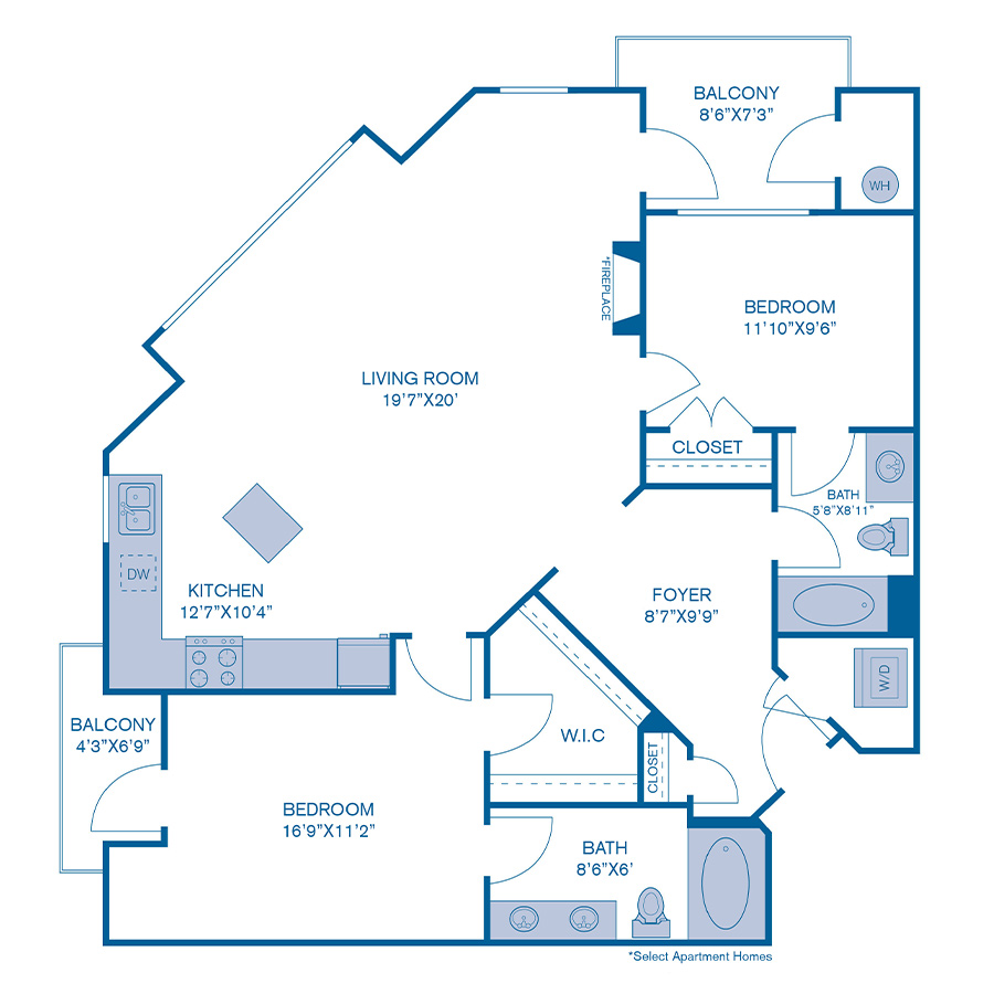 Rendering of the B11 floor plan with 2 bedroom[s] and 2 bathroom[s] at IMT at City Park