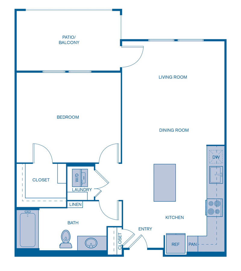 Rendering of the A4 floor plan with 1 bedroom[s] and 1 bathroom[s] at IMT Laguna Niguel