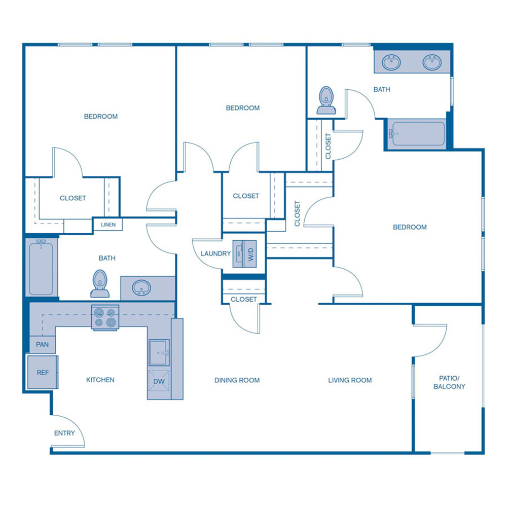 Rendering of the C1 floor plan with 3 bedroom[s] and 2 bathroom[s] at IMT Laguna Niguel