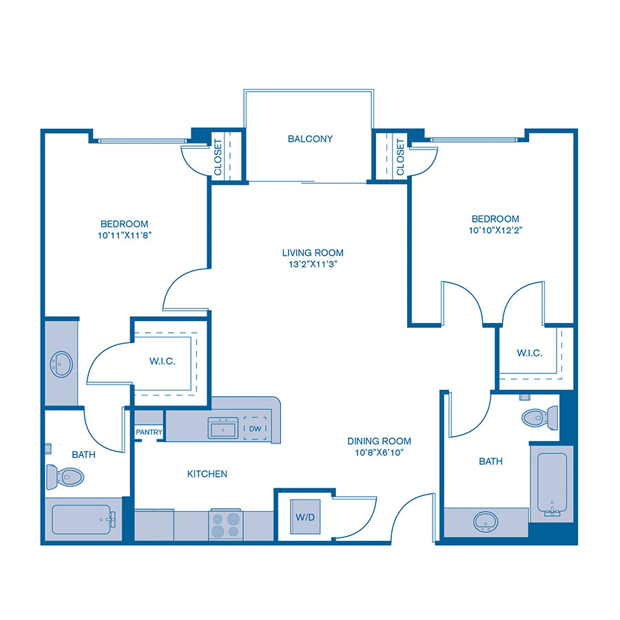Rendering of the B6 floor plan with 2 bedroom[s] and 2 bathroom[s] at IMT 5700