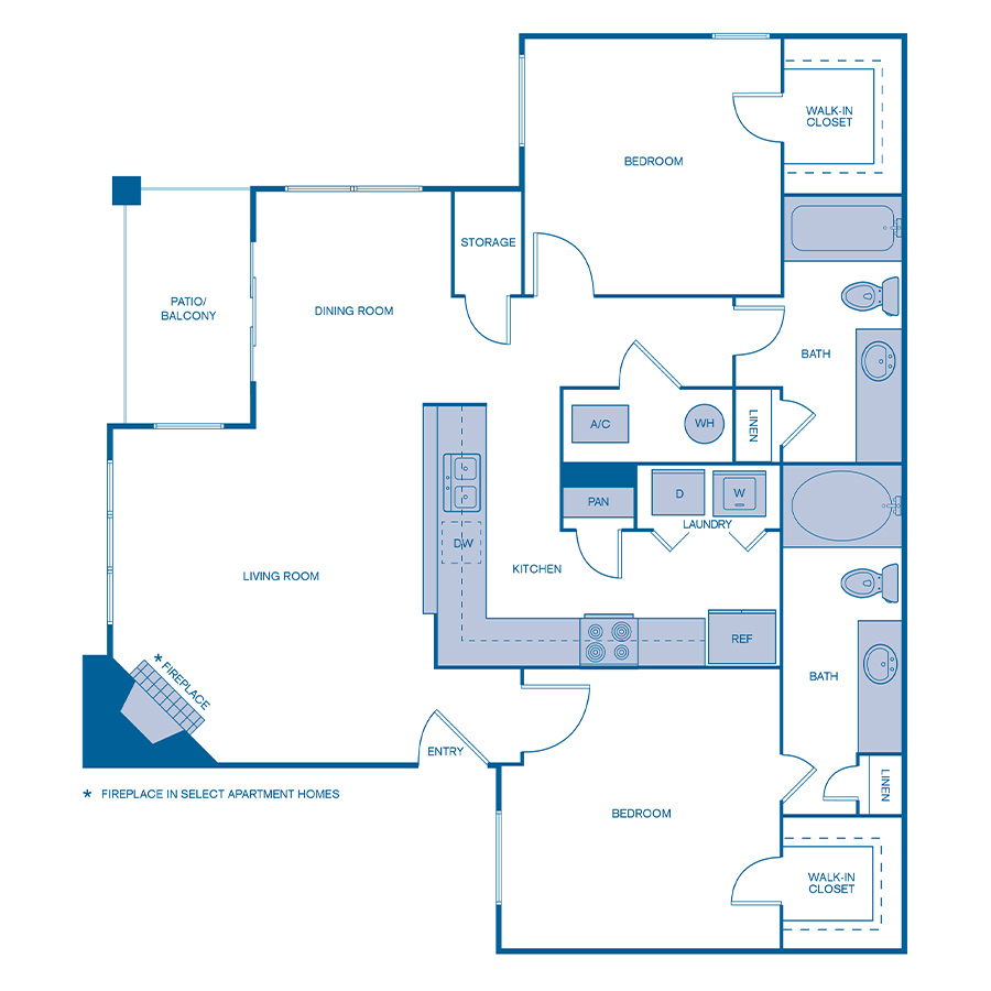 Rendering of the B4 floor plan with 2 bedroom[s] and 2 bathroom[s] at IMT Hyland Hills
