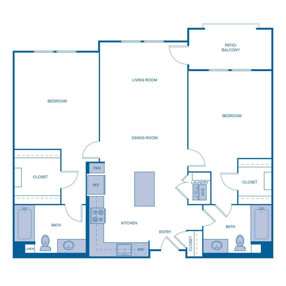 Rendering of the B2 floor plan with 2 bedroom[s] and 2 bathroom[s] at IMT Laguna Niguel