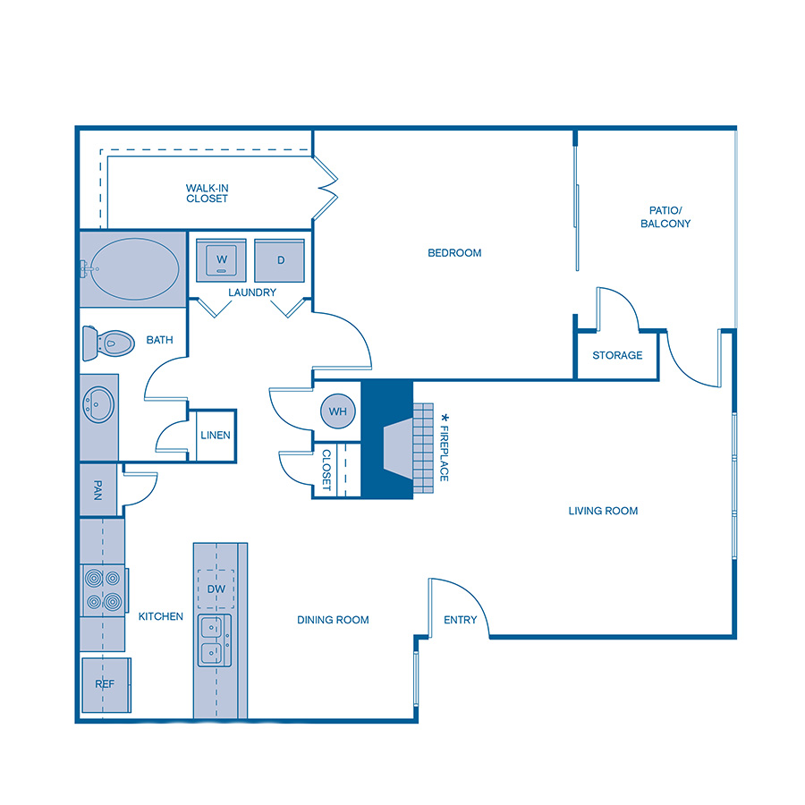 Rendering of the A1 floor plan with 1 bedroom[s] and 1 bathroom[s] at IMT Hyland Hills
