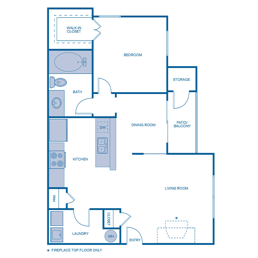 Rendering of the A1W floor plan with 1 bedroom[s] and 1 bathroom[s] at IMT Cool Springs