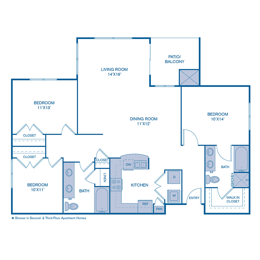 Rendering of the C1 floor plan with 3 bedroom[s] and 2 bathroom[s] at IMT Cornerstar Ranch