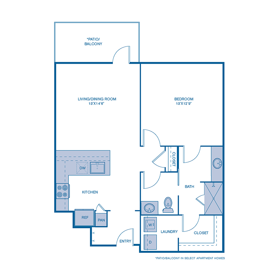Rendering of the A1 floor plan with 1 bedroom[s] and 1 bathroom[s] at IMT Lake Mary