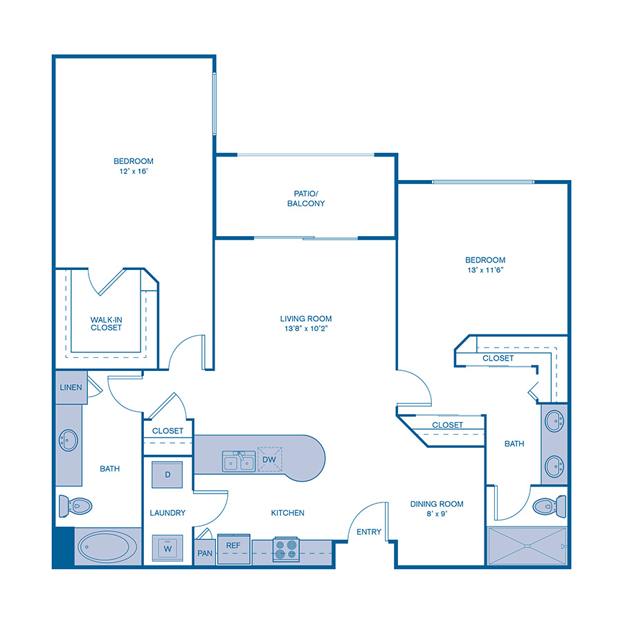 Rendering of the B3 floor plan with 2 bedroom[s] and 2 bathroom[s] at IMT North Scottsdale