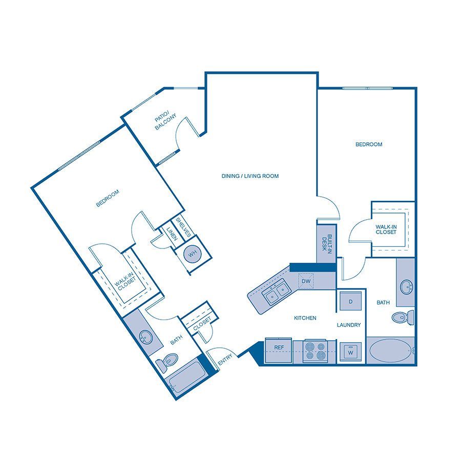 Rendering of the B4 UPGRADE floor plan with 2 bedroom[s] and 2 bathroom[s] at IMT Buckhead on 26th