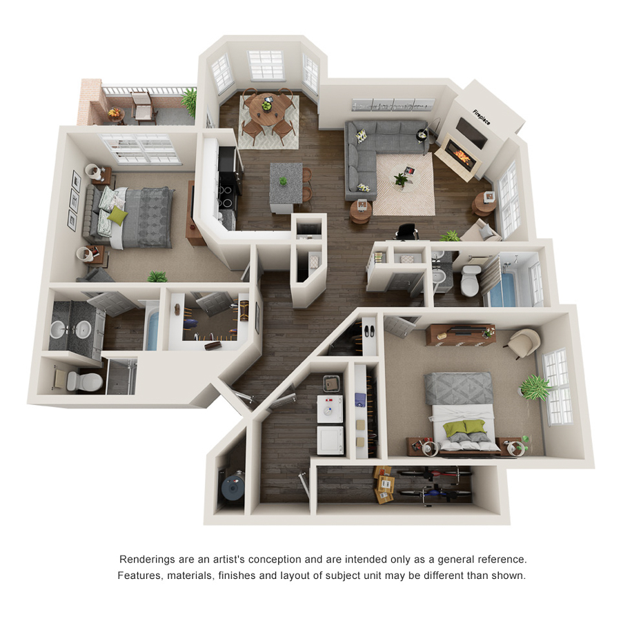 Rendering of the B3UPGRADE floor plan with 2 bedroom[s] and 2 bathroom[s] at IMT Lowry