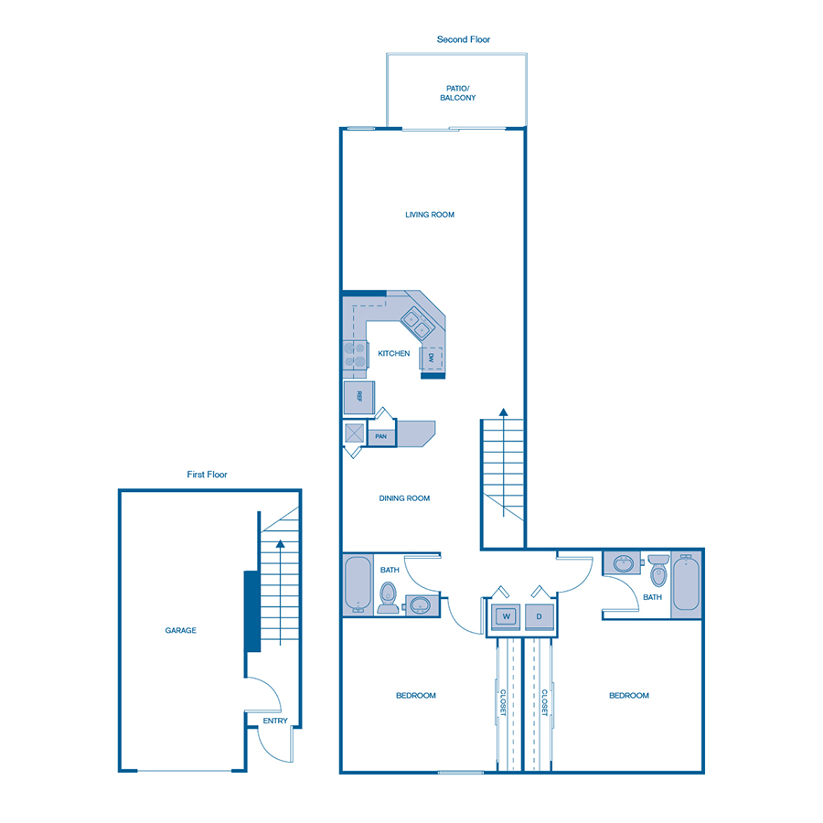Rendering of the B3 floor plan with 2 bedroom[s] and 2 bathroom[s] at IMT Boynton Beach