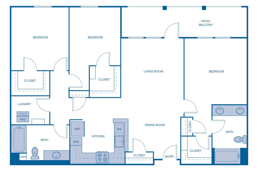 Rendering of the C2 floor plan with 3 bedroom[s] and 2 bathroom[s] at IMT Laguna Niguel