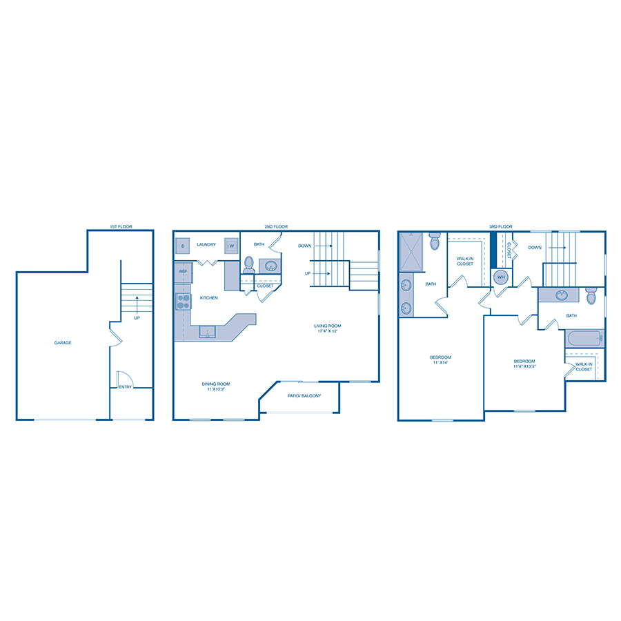 Rendering of the B3 TH floor plan with 2 bedroom[s] and 2.5 bathroom[s] at IMT Gulfstream