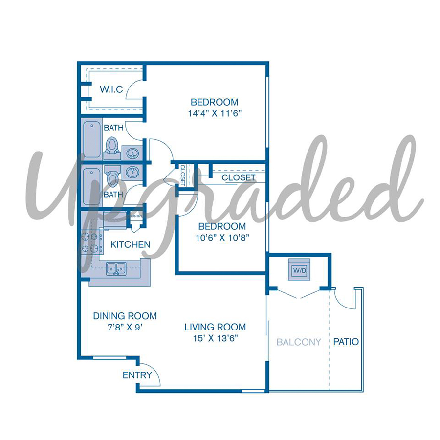 Rendering of the B2 Upgrade floor plan with 2 bedroom[s] and 2 bathroom[s] at IMT Sorrento Valley