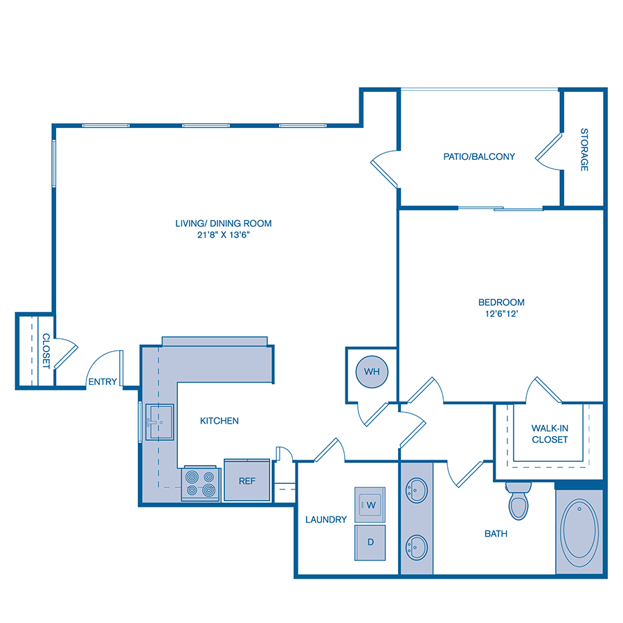 Rendering of the A1 UPGRADE floor plan with 1 bedroom[s] and 1 bathroom[s] at IMT Gulfstream