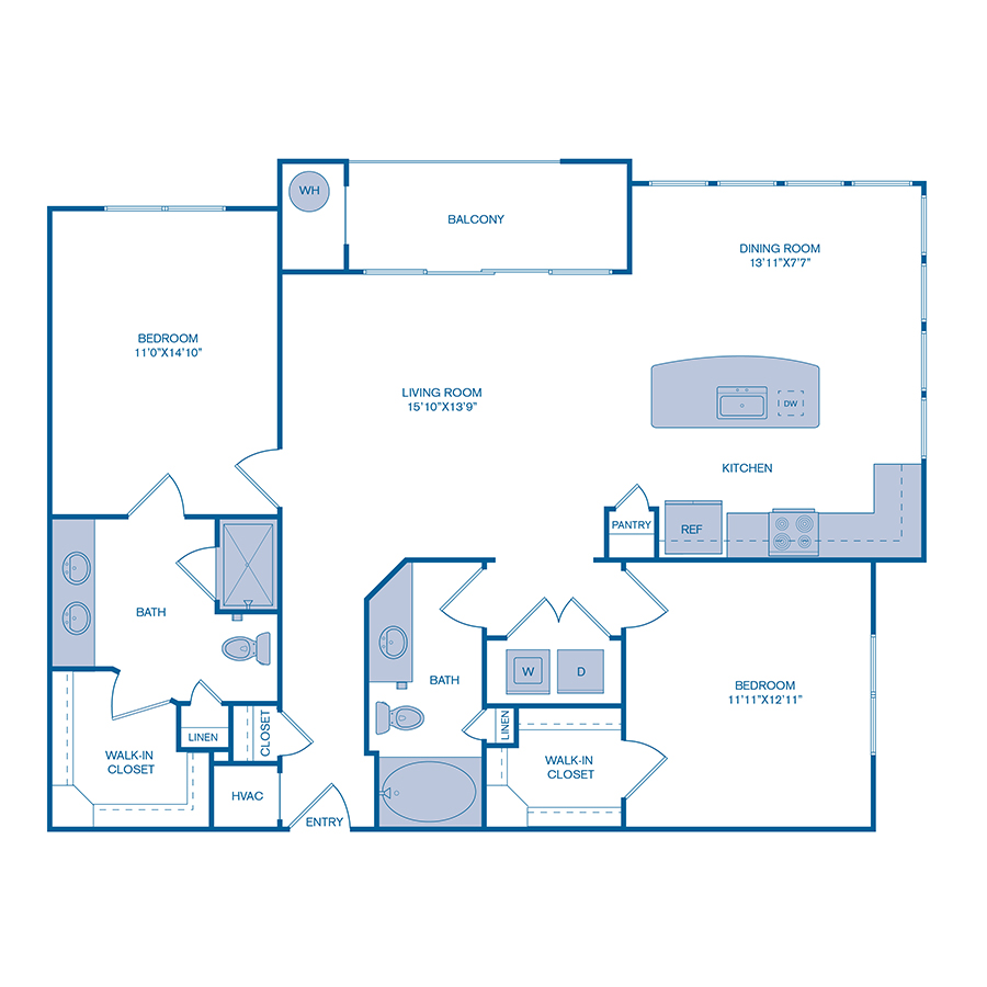 Rendering of the B4 floor plan with 2 bedroom[s] and 2 bathroom[s] at IMT at RidgeGate