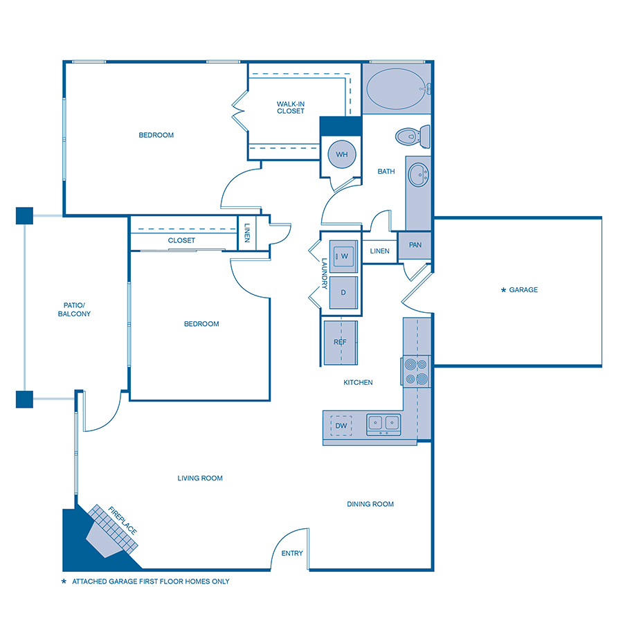 Rendering of the B3 floor plan with 2 bedroom[s] and 1 bathroom[s] at IMT Hyland Hills