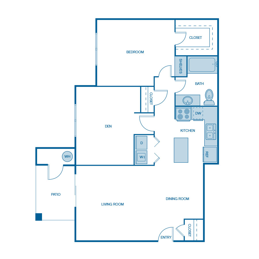 Rendering of the A4 floor plan with 1 bedroom[s] and 1 bathroom[s] at IMT Lowry