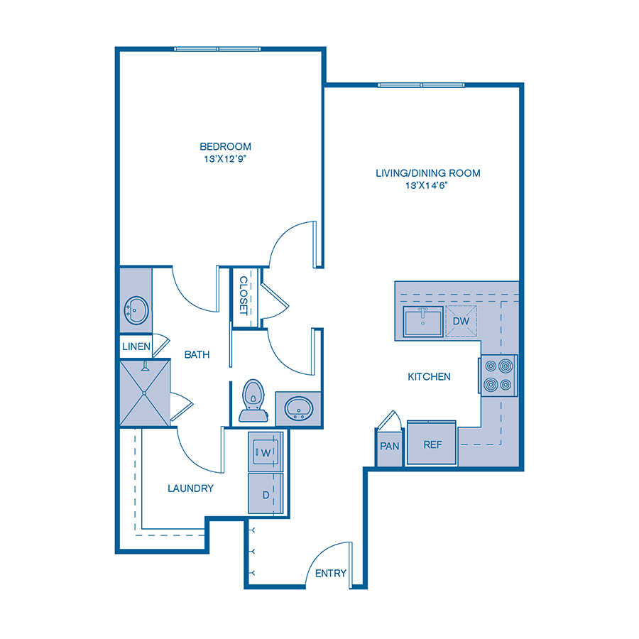 Rendering of the A2 floor plan with 1 bedroom[s] and 1 bathroom[s] at IMT Lake Mary