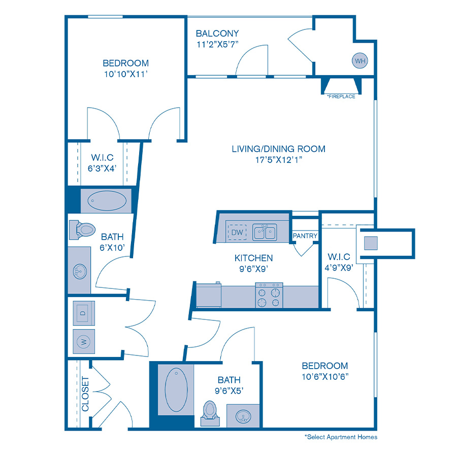 Rendering of the B5 floor plan with 2 bedroom[s] and 2 bathroom[s] at IMT at City Park