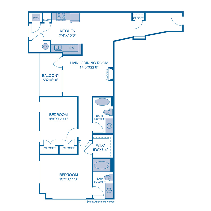 Rendering of the B8 floor plan with 2 bedroom[s] and 2 bathroom[s] at IMT at City Park