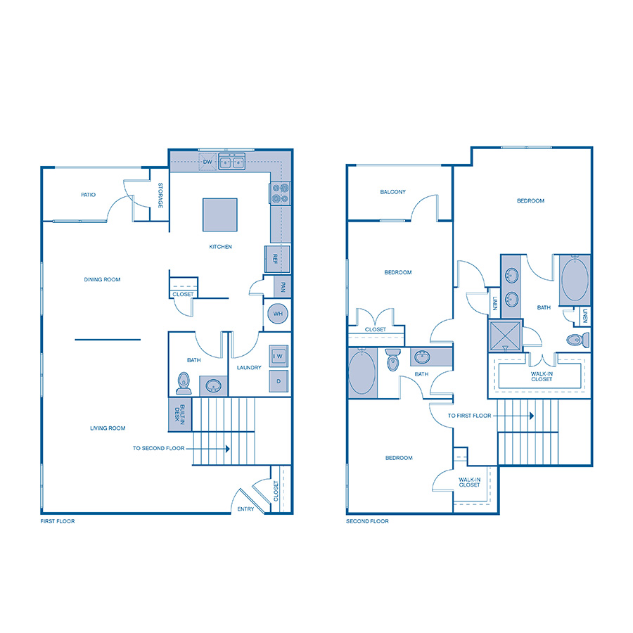 Rendering of the C1 TOWNHOME UPGRADE floor plan with 3 bedroom[s] and 2 bathroom[s] at IMT Buckhead on 26th