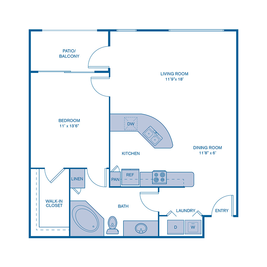 Rendering of the A2 floor plan with 1 bedroom[s] and 1 bathroom[s] at IMT North Scottsdale