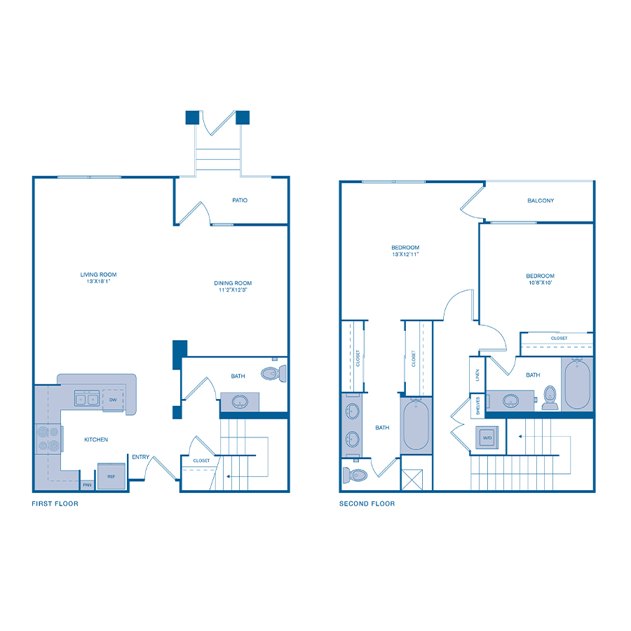 Rendering of the B3TH floor plan with 2 bedroom[s] and 2.5 bathroom[s] at IMT Gallery 421