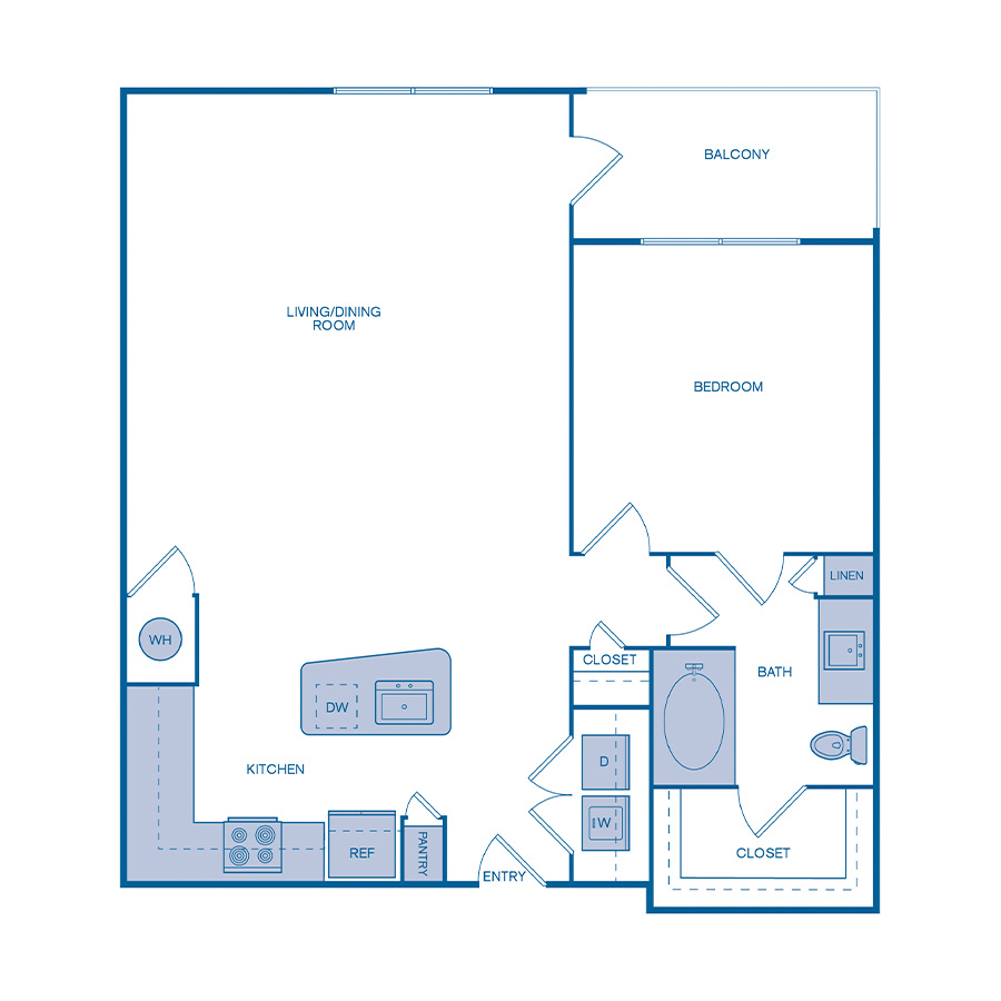 Rendering of the A7 floor plan with 1 bedroom[s] and 1 bathroom[s] at IMT Germantown