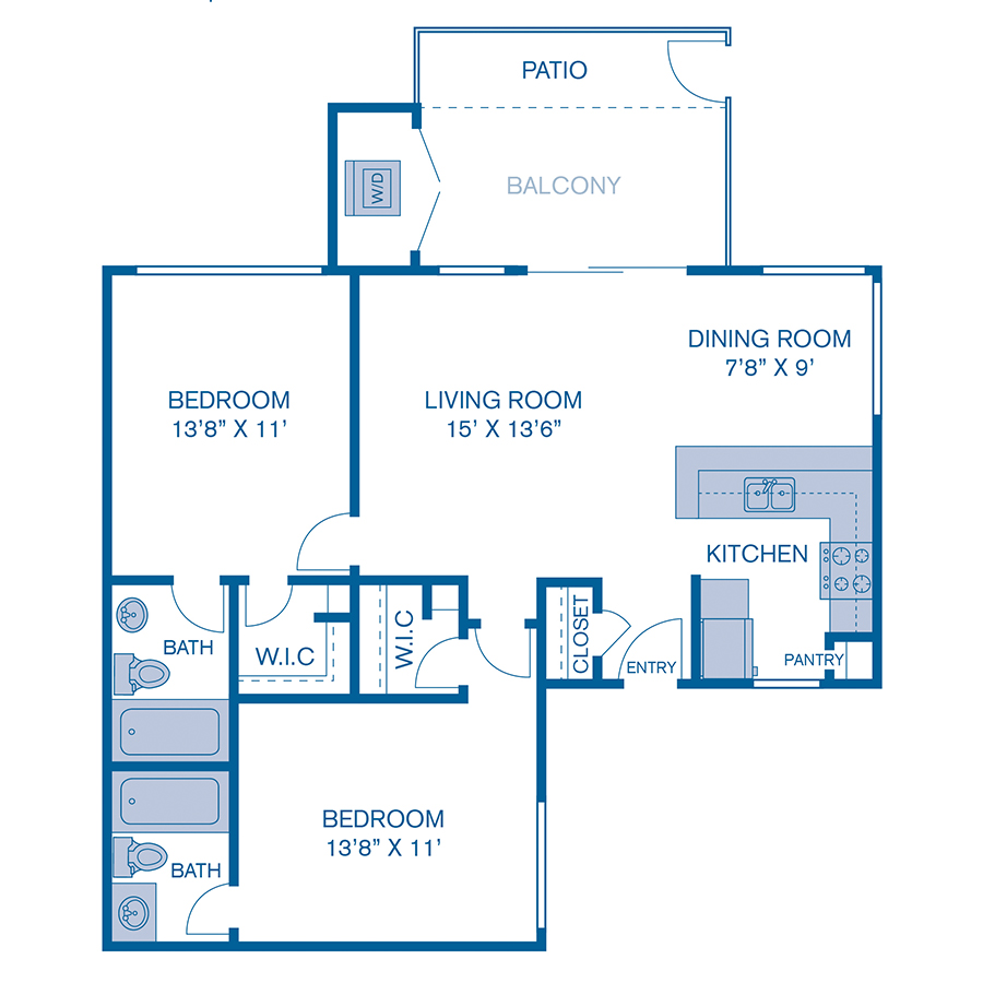 Rendering of the B3 floor plan with 2 bedroom[s] and 2 bathroom[s] at IMT Sorrento Valley
