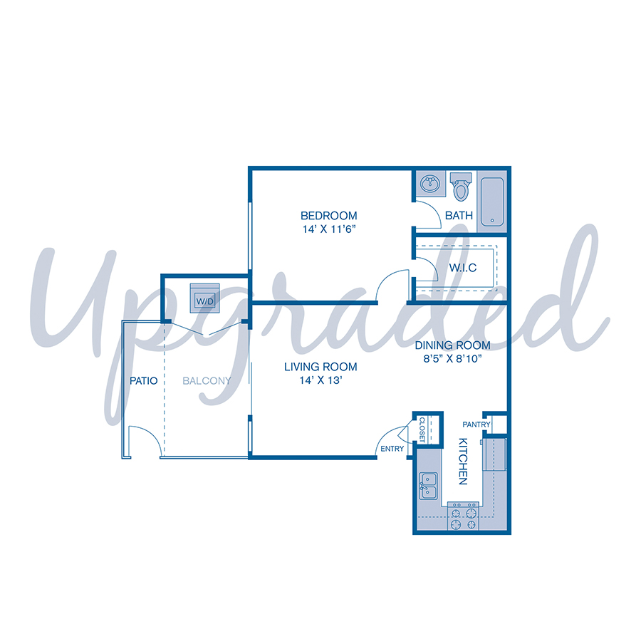 Rendering of the A1 Upgrade floor plan with 1 bedroom[s] and 1 bathroom[s] at IMT Sorrento Valley