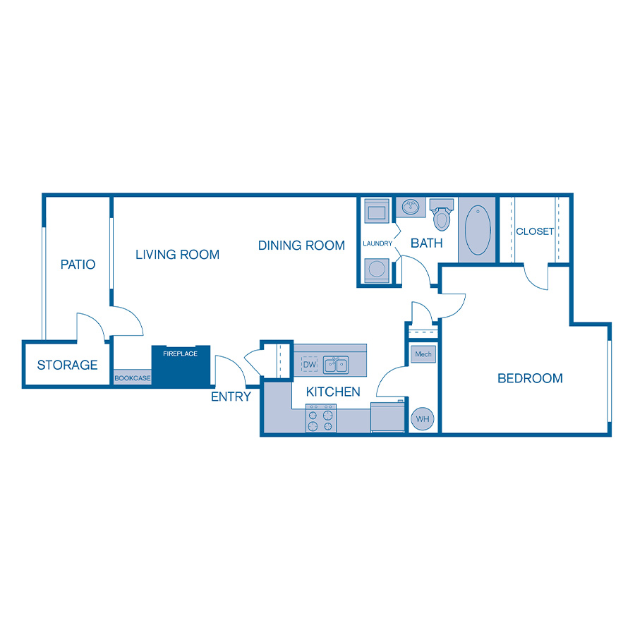 Rendering of the A3e floor plan with 1 bedroom[s] and 1 bathroom[s] at IMT Cherry Creek