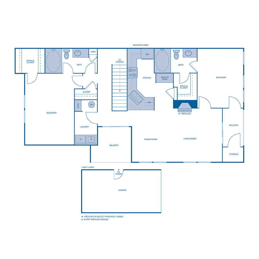 Rendering of the B4 Upgrade floor plan with 2 bedroom[s] and 2 bathroom[s] at IMT Dayton Station