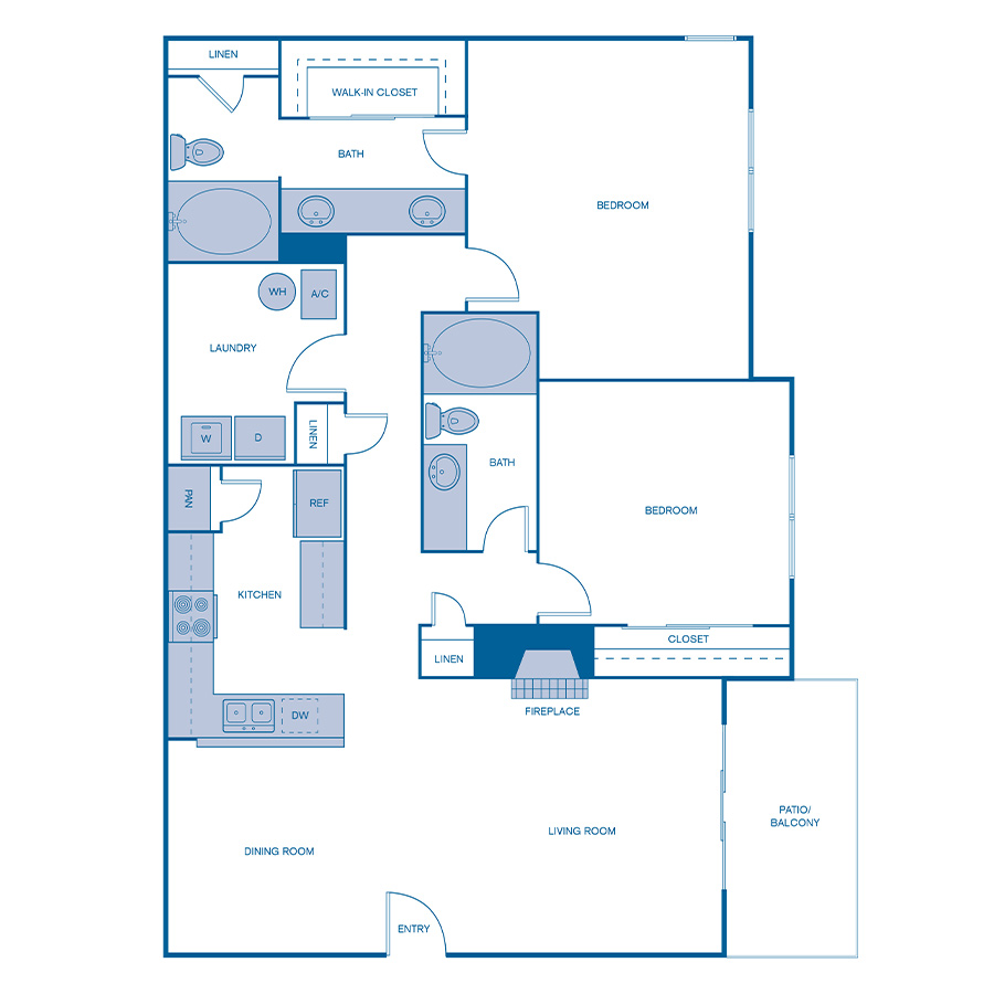 Rendering of the B7 Upgrade floor plan with 2 bedroom[s] and 2 bathroom[s] at IMT Hyland Hills
