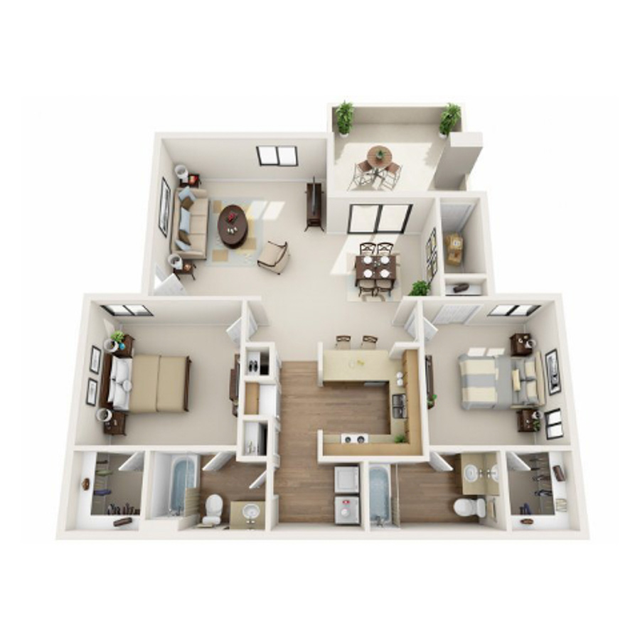 Rendering of the B1 UPGRADE floor plan with 2 bedroom[s] and 2 bathroom[s] at IMT Chandler