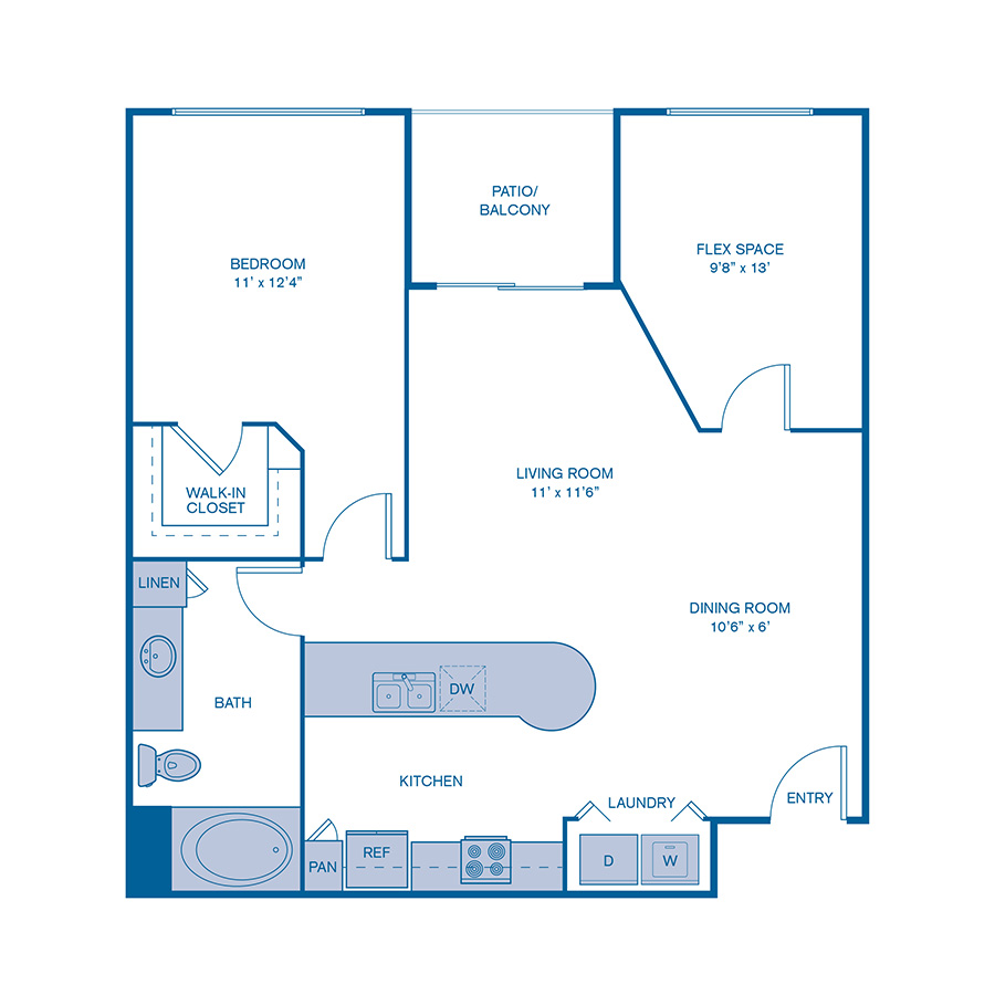 Rendering of the A4 floor plan with 1 bedroom[s] and 1 bathroom[s] at IMT North Scottsdale