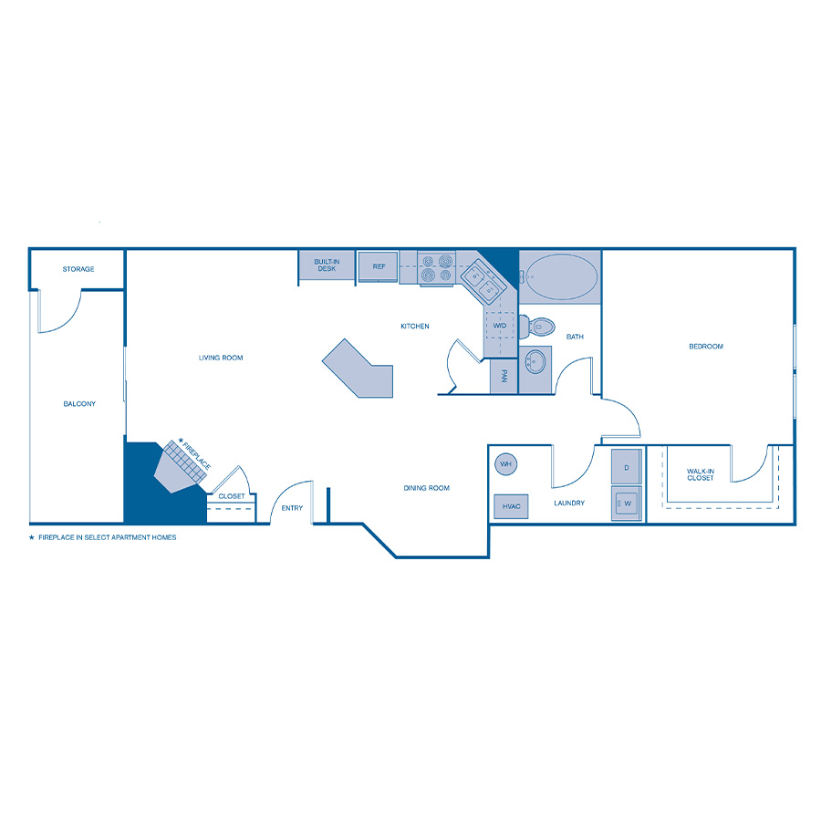Rendering of the A14 Upgrade floor plan with 1 bedroom[s] and 1 bathroom[s] at IMT Dayton Station