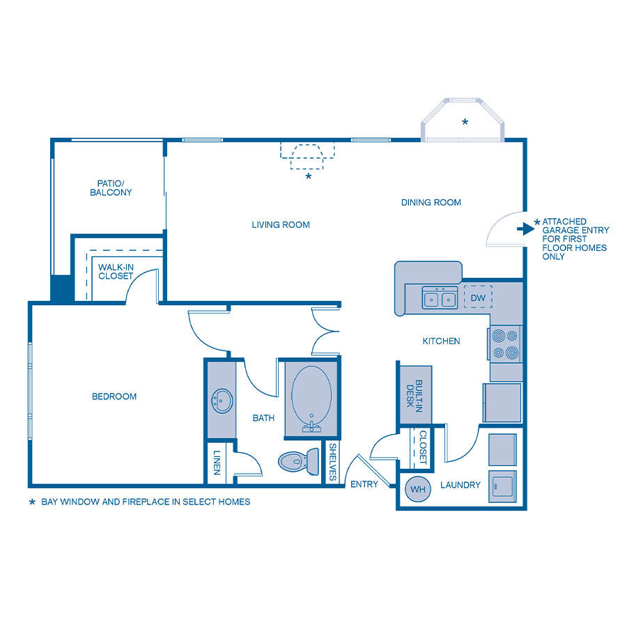 Rendering of the A1E floor plan with 1 bedroom[s] and 1 bathroom[s] at IMT Cool Springs