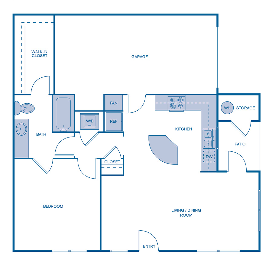 Rendering of the A13 Premium floor plan with 1 bedroom[s] and 1 bathroom[s] at IMT Dayton Station