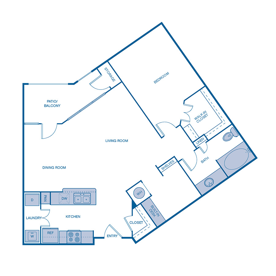 Rendering of the A4 floor plan with 1 bedroom[s] and 1 bathroom[s] at IMT Buckhead on 26th