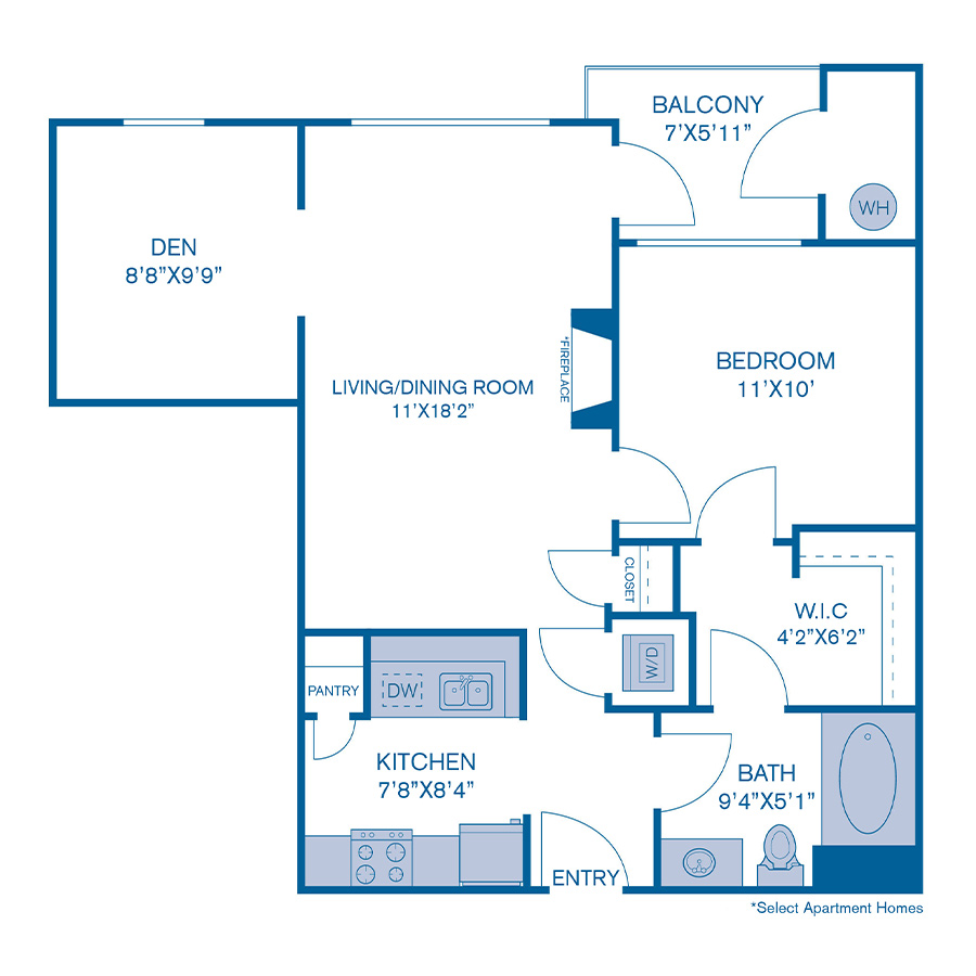 Rendering of the A17 floor plan with 1 bedroom[s] and 1 bathroom[s] at IMT at City Park