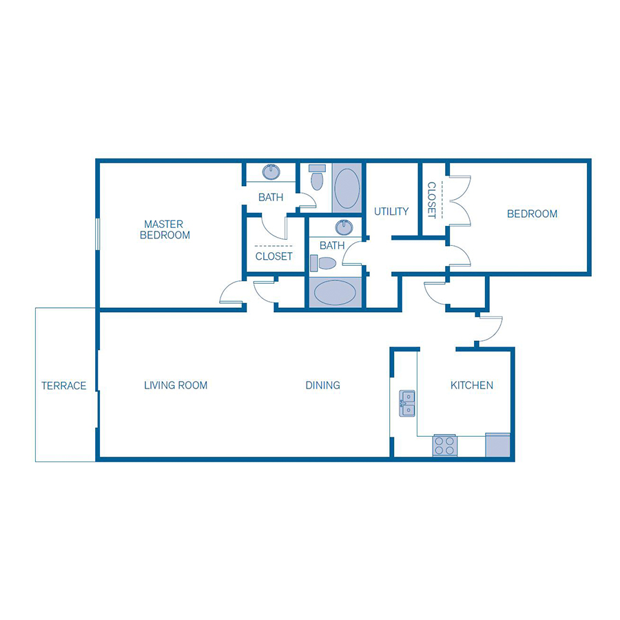 Rendering of the B3 floor plan with 2 bedroom[s] and 2 bathroom[s] at IMT Belasera at Forest Hills