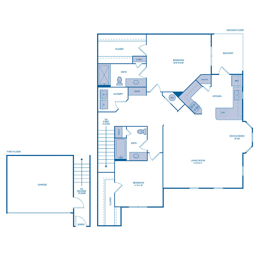 Rendering of the B4 floor plan with 2 bedroom[s] and 2 bathroom[s] at IMT Cinco Ranch