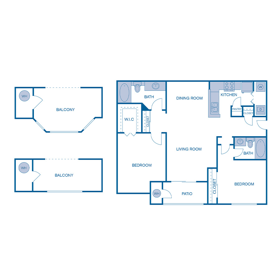 Rendering of the B1w floor plan with 2 bedroom[s] and 2 bathroom[s] at IMT Cherry Creek